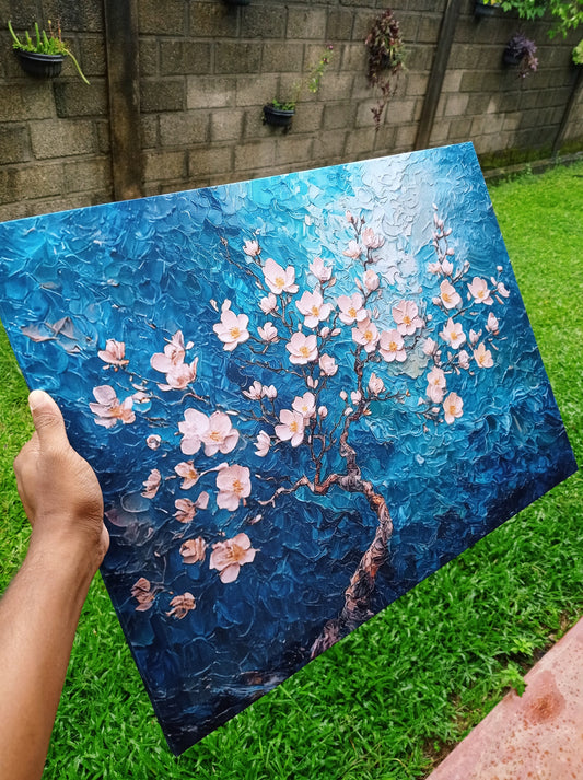 Canvas Wall Art (CA0001) - Blue Textured Cherry Blossom